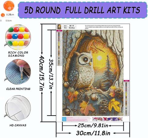 jjbswymt 5d antumn Owl Owl Diamond Painting kits للمبتدئين للبالغين ، مجموعة فن المناظر الطبيعية DIY ، ونقاط الماس مع فن وحرارة الماس ، ديكور الجدار المنزلي 12 × 16 بوصة in Saudi Arabia