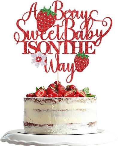 Red Glitter A Berry Sweet Baby على الطريق على الطريق إلى أعلى الكعكة ، وحلو واحد الكعكة ، و Berry Sweet ، و Strawberry Baby Shower Party Decorations Supplies in Kuwait
