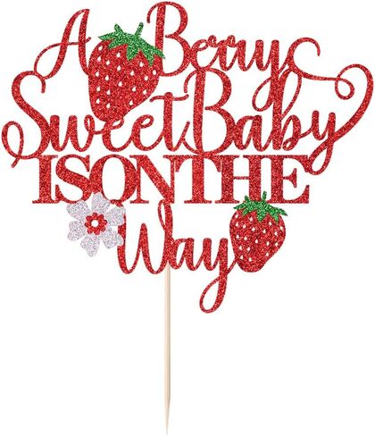 Red Glitter A Berry Sweet Baby على الطريق على الطريق إلى أعلى الكعكة ، وحلو واحد الكعكة ، و Berry Sweet ، و Strawberry Baby Shower Party Decorations Supplies in Kuwait