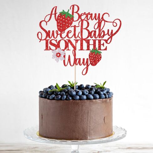 Red Glitter A Berry Sweet Baby على الطريق على الطريق إلى أعلى الكعكة ، وحلو واحد الكعكة ، و Berry Sweet ، و Strawberry Baby Shower Party Decorations Supplies in Kuwait