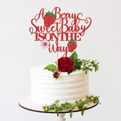 Red Glitter A Berry Sweet Baby على الطريق على الطريق إلى أعلى الكعكة ، وحلو واحد الكعكة ، و Berry Sweet ، و Strawberry Baby Shower Party Decorations Supplies in Kuwait