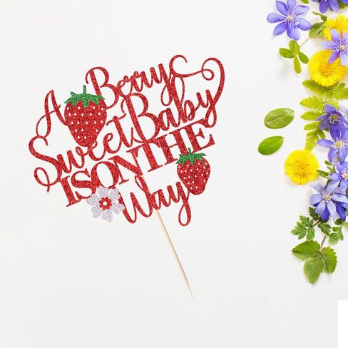 Red Glitter A Berry Sweet Baby على الطريق على الطريق إلى أعلى الكعكة ، وحلو واحد الكعكة ، و Berry Sweet ، و Strawberry Baby Shower Party Decorations Supplies in Kuwait