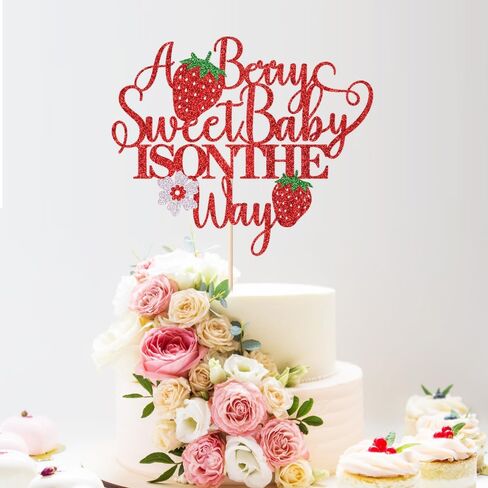 Red Glitter A Berry Sweet Baby على الطريق على الطريق إلى أعلى الكعكة ، وحلو واحد الكعكة ، و Berry Sweet ، و Strawberry Baby Shower Party Decorations Supplies in Kuwait
