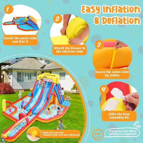 12.8x12FT Water Slide Bounce House for Kids, 12-in-1 Inflatable Water Park with Catch Ball Set/Toss Rings/Water Soaker Balls/Water Gun/Basketball/Splash Pool/Water Cannon/Climbing Wall/Basketball Hoop in Saudi Arabia