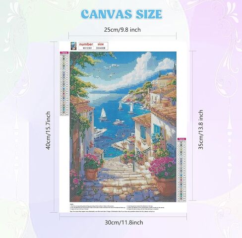 QENSPE Seaside Town Diamond Painting,Diamond Art Kits for Adults,DIY 5D Round Full Drill Diamond Art for Beginners,Diamond Dots for Adults,Home Wall Decor 12x16 inch in Saudi Arabia
