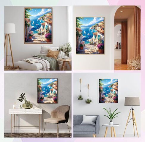 QENSPE Seaside Town Diamond Painting,Diamond Art Kits for Adults,DIY 5D Round Full Drill Diamond Art for Beginners,Diamond Dots for Adults,Home Wall Decor 12x16 inch in Saudi Arabia
