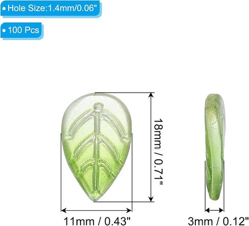 PATIKIL 18 x 11mm Czech Glass Leaf Beads, 100 Pcs Crystal Leaf Beads for Jewelry Making DIY Craft Bracelet Necklaces Earrings, Green in Saudi Arabia
