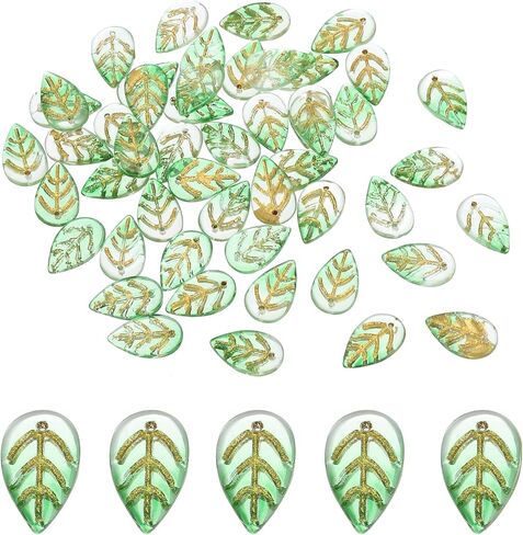 PATIKIL 18 x 11mm Czech Glass Leaf Beads, 100 Pcs Crystal Leaf Beads for Jewelry Making DIY Craft Bracelet Necklaces Earrings, Green in Saudi Arabia