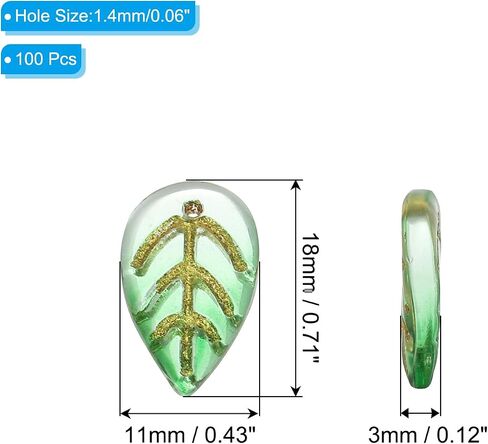 PATIKIL 18 x 11mm Czech Glass Leaf Beads, 100 Pcs Crystal Leaf Beads for Jewelry Making DIY Craft Bracelet Necklaces Earrings, Green in Saudi Arabia