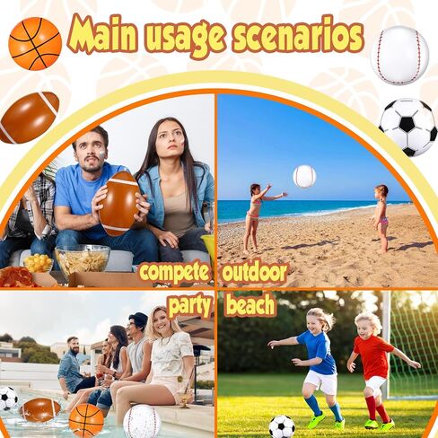 Sosation 100 قطعة من الكرات الرياضية القابلة للنفخ مقاس 40.64 سم كرة شاطئ قابلة للنفخ، 4 أنماط لتزيين الحفلات الرياضية، كرات لحمام السباحة، ألعاب حمام السباحة الصيفية للشاطئ الداخلي والخارجي in Saudi Arabia