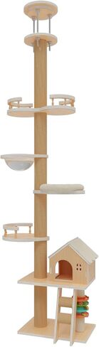 ارتفاع شجرة القطط من الأرض إلى السقف (95-120 بوصة)-5 طبقة برج القطط طويل القطط للقطط الكبيرة ، وظيفة خدش سيسال قوية مع تصميم لعبة وتوفير الفضاء للأسر متعددة القطط in Kuwait