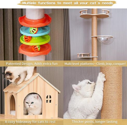 ارتفاع شجرة القطط من الأرض إلى السقف (95-120 بوصة)-5 طبقة برج القطط طويل القطط للقطط الكبيرة ، وظيفة خدش سيسال قوية مع تصميم لعبة وتوفير الفضاء للأسر متعددة القطط in Kuwait