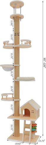 ارتفاع شجرة القطط من الأرض إلى السقف (95-120 بوصة)-5 طبقة برج القطط طويل القطط للقطط الكبيرة ، وظيفة خدش سيسال قوية مع تصميم لعبة وتوفير الفضاء للأسر متعددة القطط in Kuwait