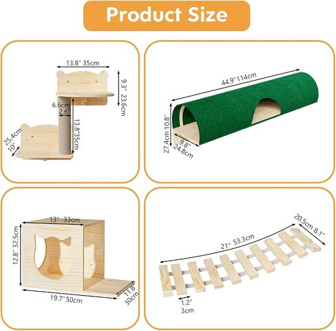 16 Pcs Pine Wooden Cat Wall Shelves, Wall Climber with House, Shelf, Bridge Ladder and Tunnel, Indoor Mounted Climbing Shelf in Saudi Arabia