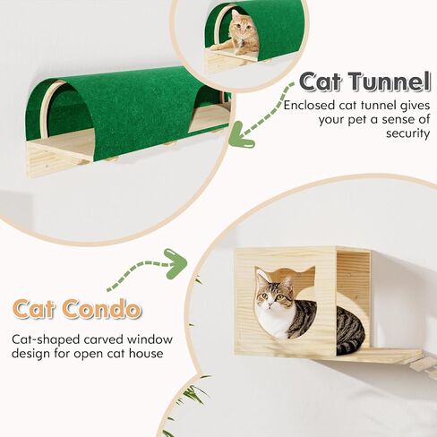 16 Pcs Pine Wooden Cat Wall Shelves, Wall Climber with House, Shelf, Bridge Ladder and Tunnel, Indoor Mounted Climbing Shelf in Saudi Arabia