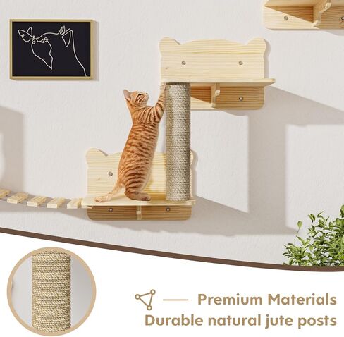 16 Pcs Pine Wooden Cat Wall Shelves, Wall Climber with House, Shelf, Bridge Ladder and Tunnel, Indoor Mounted Climbing Shelf in Saudi Arabia