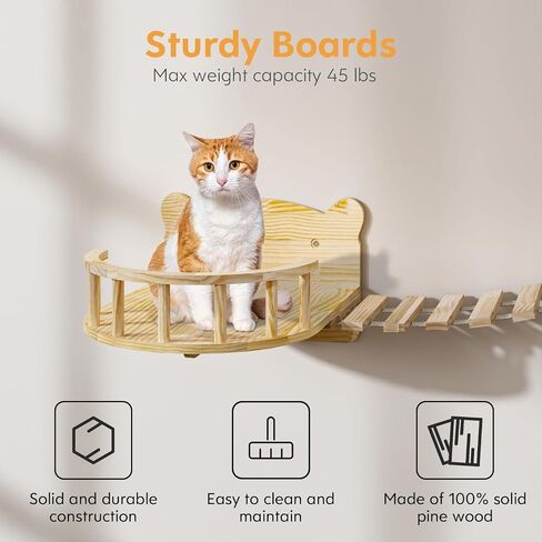 16 Pcs Pine Wooden Cat Wall Shelves, Wall Climber with House, Shelf, Bridge Ladder and Tunnel, Indoor Mounted Climbing Shelf in Saudi Arabia