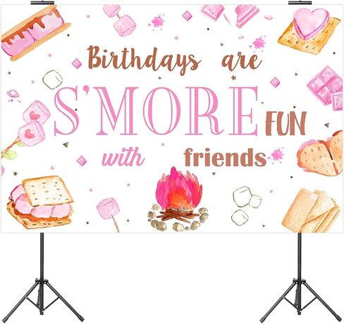 Jollyboom S’mores Party Decorations for Girls, Pink Camping Birthday Backdrop Birthdays Are S’more Fun with Friends Backdrop Banner Photography Background for Girl Camping Campfire Birthday Party in Saudi Arabia