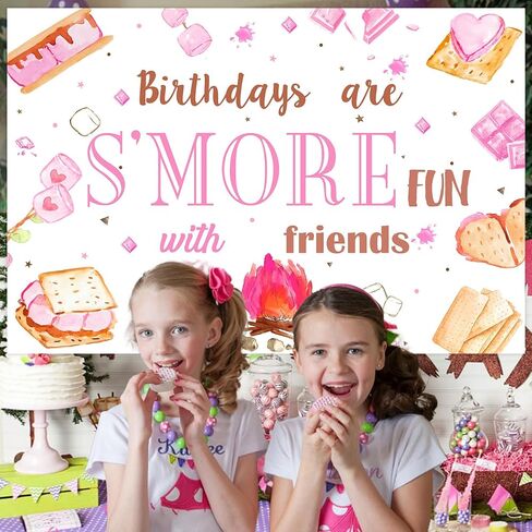 Jollyboom S’mores Party Decorations for Girls, Pink Camping Birthday Backdrop Birthdays Are S’more Fun with Friends Backdrop Banner Photography Background for Girl Camping Campfire Birthday Party in Saudi Arabia