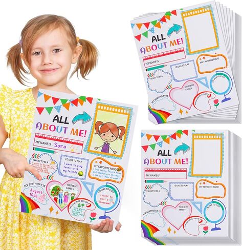 24pcs Large All About Me Posters - Colorful Flag Elementary School Posters for Star Student Teacher Supplies Preschool Classroom Must Haves Decor in Kuwait