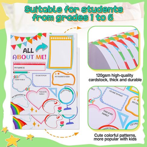 24pcs Large All About Me Posters - Colorful Flag Elementary School Posters for Star Student Teacher Supplies Preschool Classroom Must Haves Decor in Kuwait