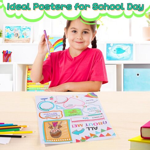 24pcs Large All About Me Posters - Colorful Flag Elementary School Posters for Star Student Teacher Supplies Preschool Classroom Must Haves Decor in Kuwait