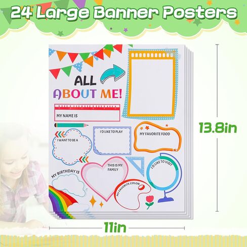 24pcs Large All About Me Posters - Colorful Flag Elementary School Posters for Star Student Teacher Supplies Preschool Classroom Must Haves Decor in Kuwait