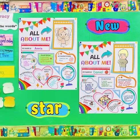24pcs Large All About Me Posters - Colorful Flag Elementary School Posters for Star Student Teacher Supplies Preschool Classroom Must Haves Decor in Kuwait