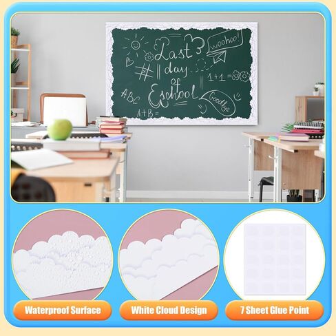 Awizom 75.6 قدم Sky Cloud Bulletin Boards Borders Clouds White Die Die Cut Trim Border Sky Clouds Decortings for Back to School Blackboard Chalkboard Home Office Window Decor in Saudi Arabia