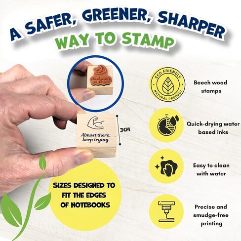 Teacher Stamp Set – 15 Durable & Motivational Wooden Teacher Stamps for Classroom Grading, 6 Ink Pads, Reward Stickers–Cute Elementary Teacher Must Haves, Teacher stationery, Back to School Essentials in Saudi Arabia