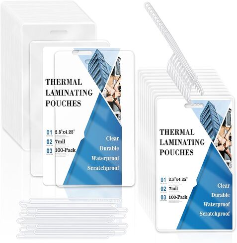 200 Pieces 10 Mil 2 1/2" x 4 1/4" Luggage Tag Laminating Pouches with Slot Hole Loops Thermal Lanyard Thermal Laminate Pouch Tags Kit Resealable for Work Permits Pass Cards Student ID Cards in Kuwait