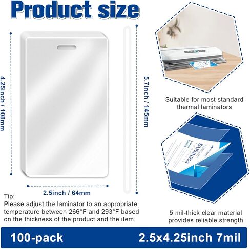 200 Pieces 10 Mil 2 1/2" x 4 1/4" Luggage Tag Laminating Pouches with Slot Hole Loops Thermal Lanyard Thermal Laminate Pouch Tags Kit Resealable for Work Permits Pass Cards Student ID Cards in Kuwait