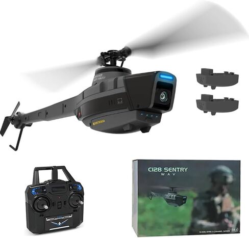C128 RC Helicopter, 2.4G 4CH Military Remote Control Helicopter with Camera and One-button Takeoff and Landing for Beginners, Adults and Teenagers (Two battery version) in Kuwait