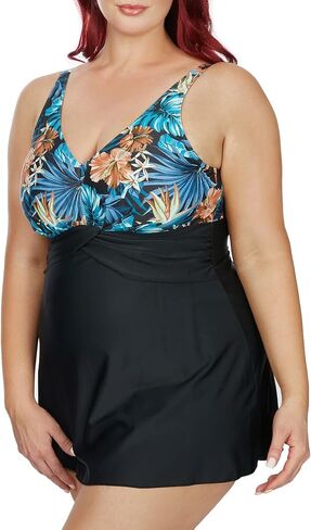 ملابس سباحة نسائية من PERONA مقاس كبير لتشكيل الجسم قطعة واحدة فساتين سباحة مطبوعة (US 22 (اقرأ جدول المقاسات في صورتنا)، بوكر) in Kuwait
