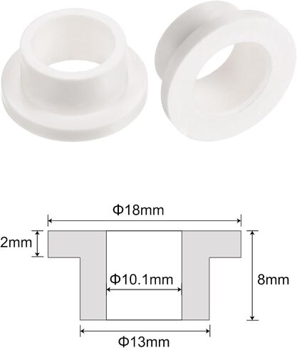 uxcell 4pcs Flanged Sleeve Bearings Plastic Bushings 10.1mm Bore x 14mm OD x 10mm Length Nylon Bushings, White in Saudi Arabia