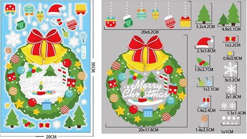 123 Pcs Christmas Window Clings, 6 Sheets Xmas Adorable Double-Sided Removable Static Decals, Decorative Stickers for Christmas Party, Santa Claus Snowman Reindeer Gingerbread Man in Saudi Arabia