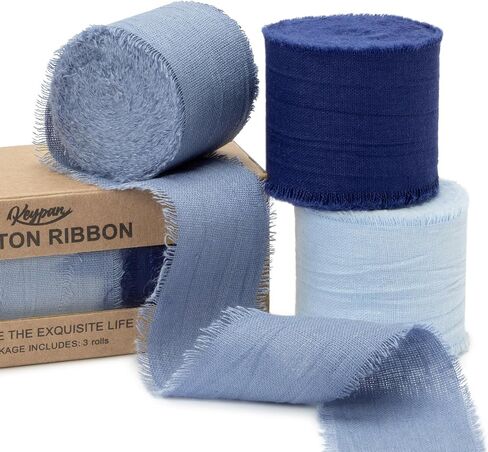 Blue Set Ribbon 1-1/2 Inch x 15 Yards Crinkle Fabric Cotton Ribbons for Gift Wrapping Wedding Invites Baby Shower DIY Crafts Home Decor in Kuwait