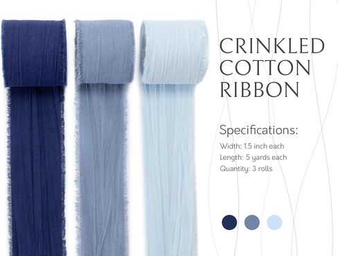Blue Set Ribbon 1-1/2 Inch x 15 Yards Crinkle Fabric Cotton Ribbons for Gift Wrapping Wedding Invites Baby Shower DIY Crafts Home Decor in Kuwait