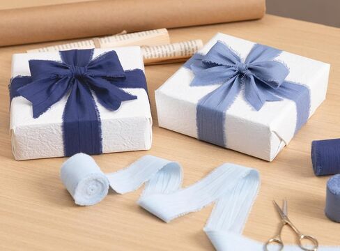 Blue Set Ribbon 1-1/2 Inch x 15 Yards Crinkle Fabric Cotton Ribbons for Gift Wrapping Wedding Invites Baby Shower DIY Crafts Home Decor in Kuwait