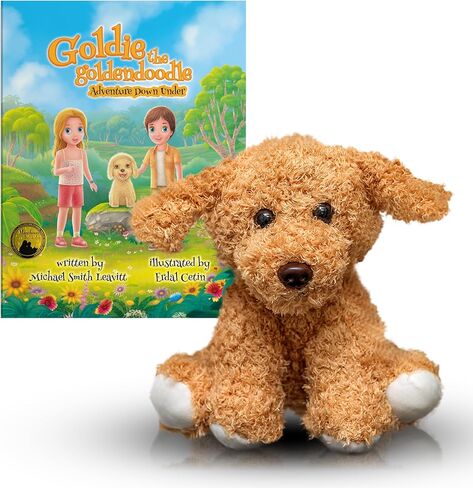 Goldie the GoldEndoodle المحشو بالحيوان وحائز على جائزة الأطفال القصيرة ، قصص القصص القصيرة مع ultra Golden Retriever محشو بالحيوان مع مجموعة القصص القصيرة (الأعمار 3-8) in Kuwait