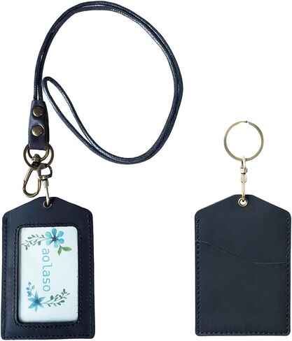 Badge Holder Vertical Handmade Leather ID Card Badge Holder Keychain with Heavy Duty Lanyard for Men Women-Brown in Saudi Arabia