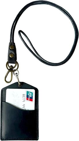 Badge Holder Vertical Handmade Leather ID Card Badge Holder Keychain with Heavy Duty Lanyard for Men Women-Brown in Saudi Arabia