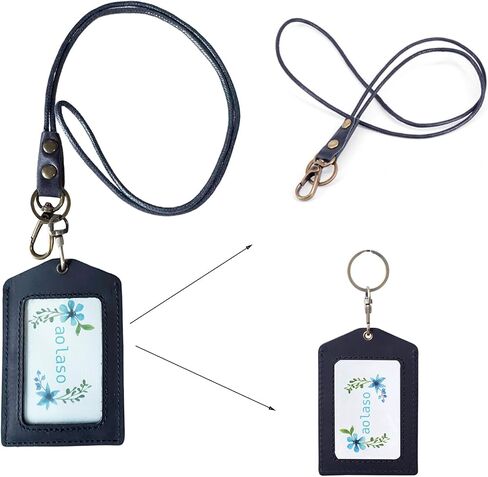 Badge Holder Vertical Handmade Leather ID Card Badge Holder Keychain with Heavy Duty Lanyard for Men Women-Brown in Saudi Arabia