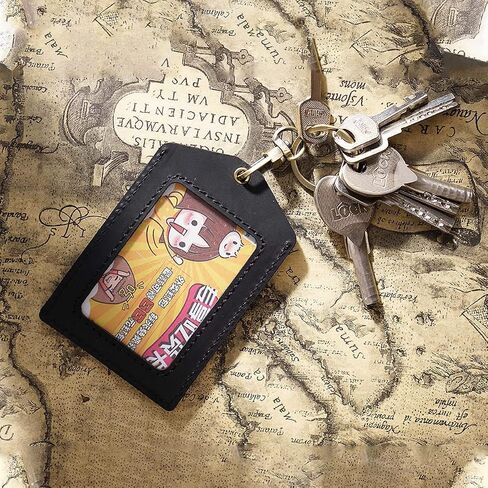 Badge Holder Vertical Handmade Leather ID Card Badge Holder Keychain with Heavy Duty Lanyard for Men Women-Brown in Saudi Arabia