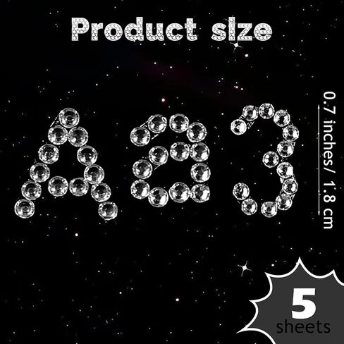 Xindojuz 5 Sheets Rhinestone Letters, Glitter Self Adhesive 10 Numbers and 26 Alphabet Stickers, Bling Crystal Iron on Letters for Clothing Graduation Cap Decorations Stick on Gemstone (White, 0.7 In) in Kuwait