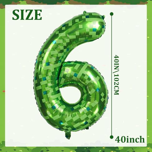 40 بوصة عملاق عملاق Green Pixel رقم البالون ، والبالون ، والتعدين ، زخارف حفلة عيد ميلاد خضراء 0-9 لوازم حفلات البالون الذكرى الذكرى (رقم 6) اختياري (رقم 6) in Kuwait