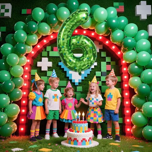 40 بوصة عملاق عملاق Green Pixel رقم البالون ، والبالون ، والتعدين ، زخارف حفلة عيد ميلاد خضراء 0-9 لوازم حفلات البالون الذكرى الذكرى (رقم 6) اختياري (رقم 6) in Kuwait