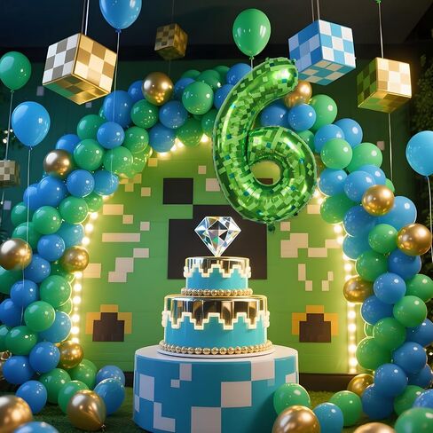 40 بوصة عملاق عملاق Green Pixel رقم البالون ، والبالون ، والتعدين ، زخارف حفلة عيد ميلاد خضراء 0-9 لوازم حفلات البالون الذكرى الذكرى (رقم 6) اختياري (رقم 6) in Kuwait