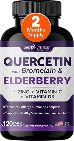 Quercetin with Vitamin C and Zinc - Elderberry - Quercetin 500mg - Quercetin with Bromelain - Zinc Quercetin - Vitamin D3 - 6 in 1 Daily Immune Support, Non-GMO - Sambucus Supplement - 6 Months Supply in Saudi Arabia