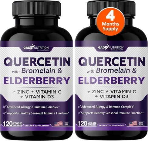 Quercetin with Vitamin C and Zinc - Elderberry - Quercetin 500mg - Quercetin with Bromelain - Zinc Quercetin - Vitamin D3 - 6 in 1 Daily Immune Support, Non-GMO - Sambucus Supplement - 6 Months Supply in Saudi Arabia